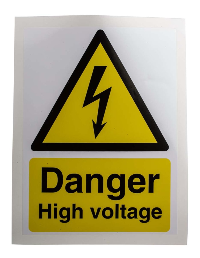 RS PRO Black/White/Yellow Vinyl Safety Labels, Danger High Voltage-Text 200 mm x 150mm