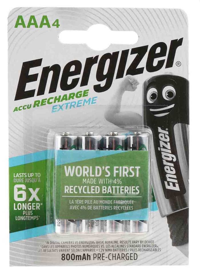 4 AAA Energizer Recharge Extreme - 800mAh - AAA - NiMH - Piles rechargeables