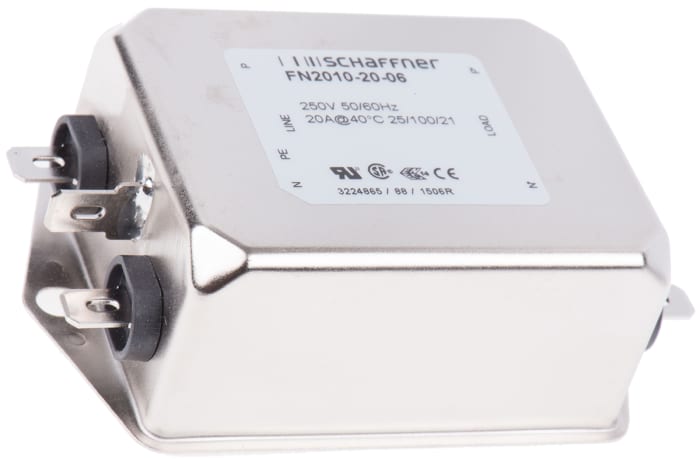 Schaffner, FN2010 20A 250 V ac/dc 0 → 400Hz, Chassis Mount EMI Filter, Fast-On, Single Phase