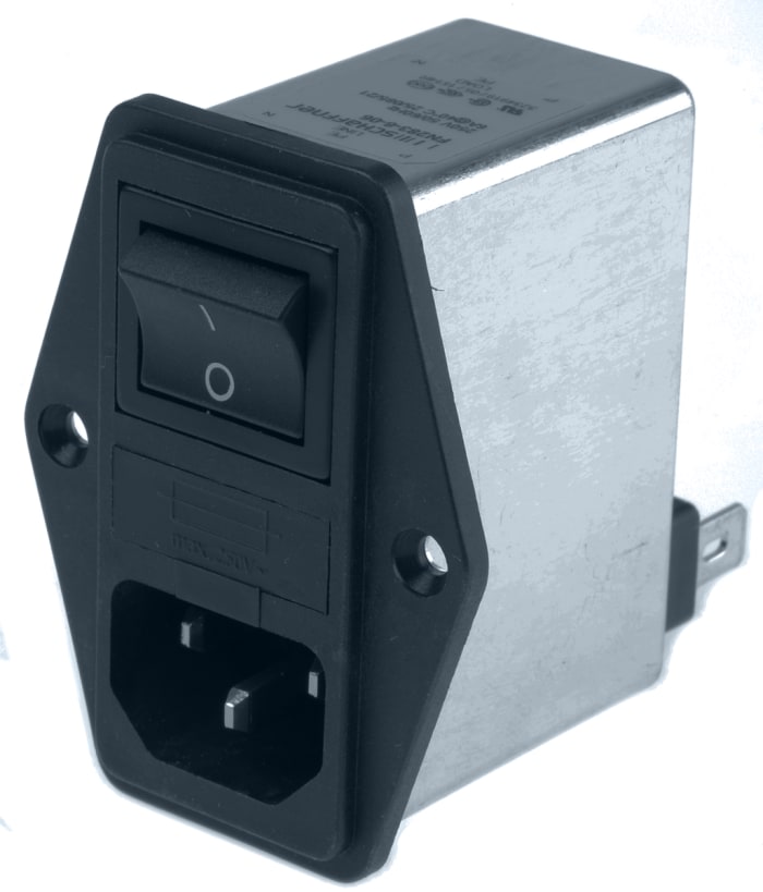 Schaffner 7.2A, 250 V ac Male Flange Mount IEC Inlet Filter 2 Pole FN283-6-06, Faston 1 Fuse