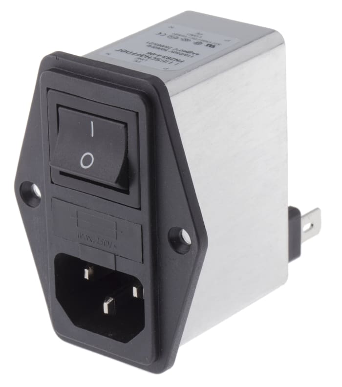 Schaffner 4.8A, 250 V ac Male Flange Mount IEC Inlet Filter 2 Pole FN283-4-06, Faston 1 Fuse