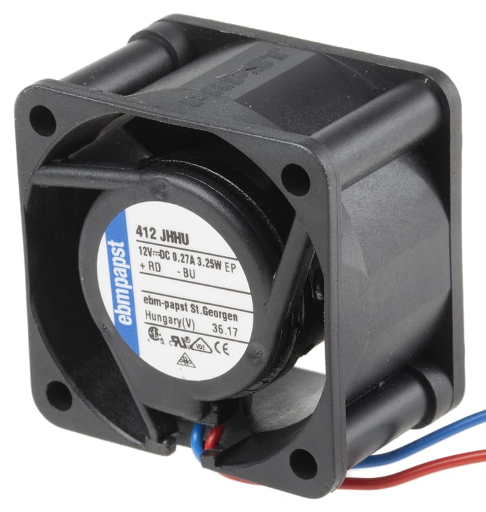 ebm-papst 400 Series Axial Fan, 12 V dc, DC Operation, 24m³/h, 3.3W, IP54, 40 x 40 x 25mm