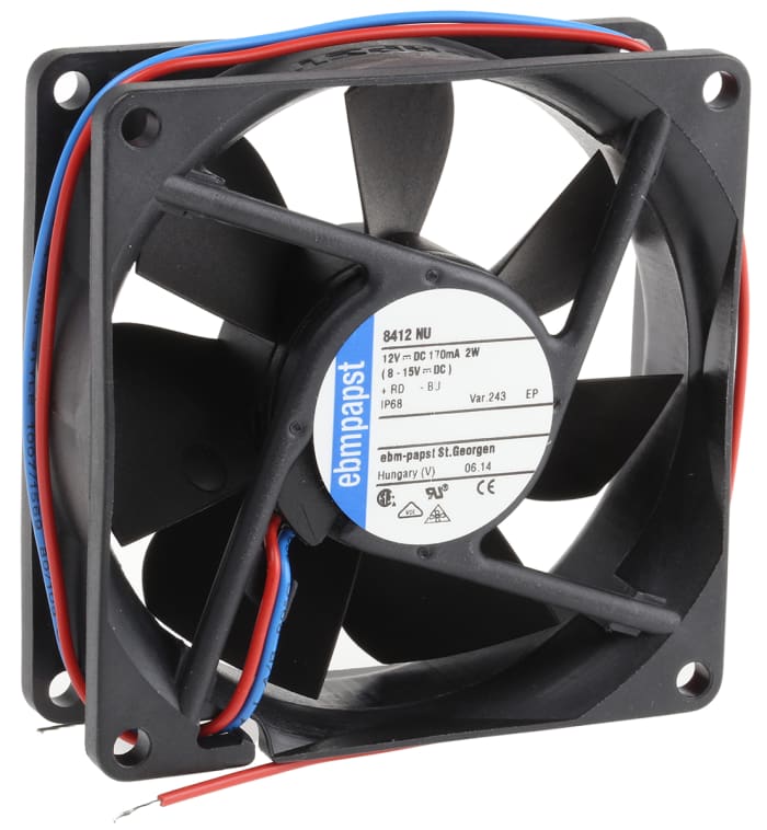 ebm-papst 8400 N Series Axial Fan, 12 V dc, DC Operation, 69m³/h, 2W, IP68, 80 x 80 x 25mm