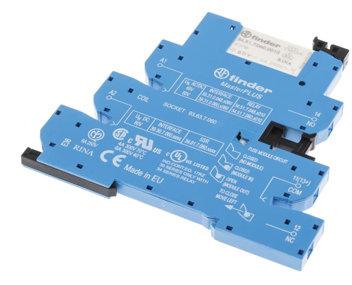 Relais d'interface Finder , 39 Series, 60V c.a. / V c.c., 1 RT, montage Rail DIN