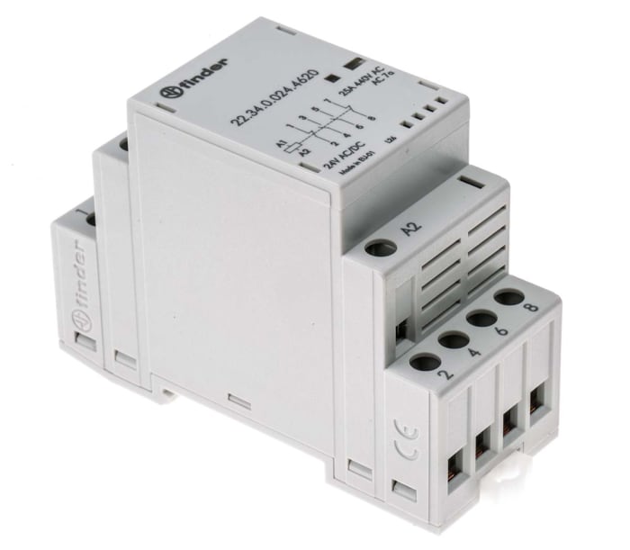Finder 22 Contactor, 24 V ac Coil, 4-Pole, 25 A, 4 kW, 2NO + 2NC, 250 V ac, 440 V ac