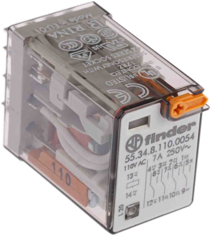 Finder Plug In Relay, 110V ac Coil, 7A Switching Current, 4PDT