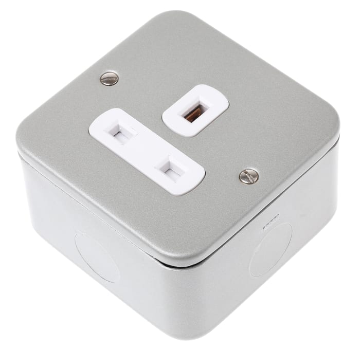 Deta Metalclad 1 Gang Plug Socket, 0 Poles, 13A, Type G - British, Indoor Use