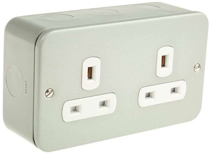 Deta Metalclad 2 Gang Electrical Socket, 0 Poles, 13A, Type G - British, Indoor Use