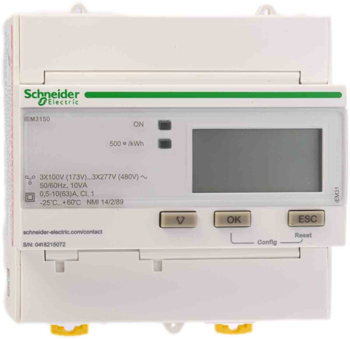 Medidor de energía Schneider Electric serie iEM3100, display LCD, con 10 dígitos, 1, 3 fases
