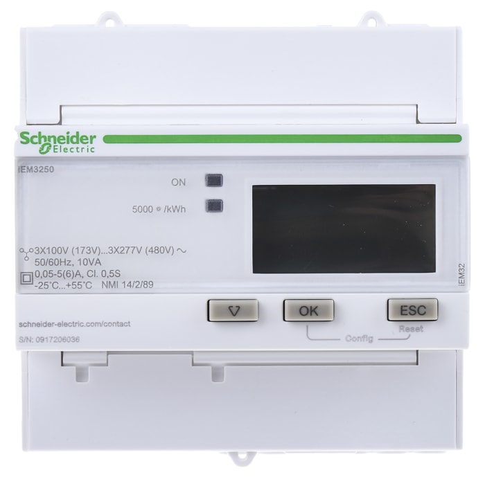 Medidor de energía Schneider Electric serie iEM3200, display LCD, con 10 dígitos, 1, 3 fases