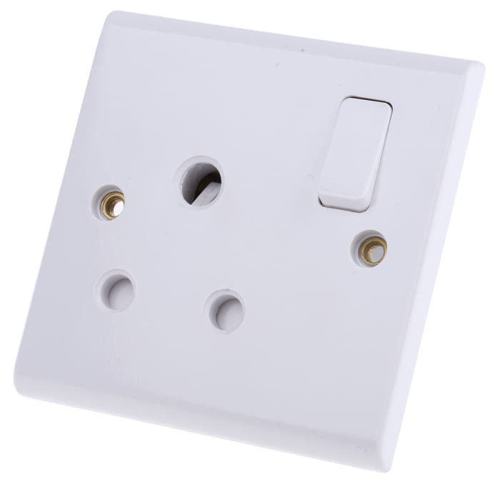Deta Slimline 1 Gang Electrical Socket, 2 Poles, 15A, Indoor Use