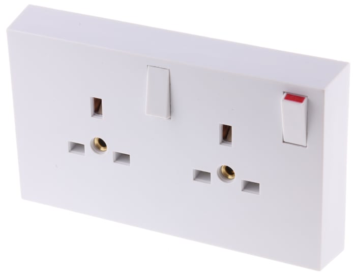 RS Pro Beyaz 2 'li Anahtarlı Priz/Soket, G Tipi - İngiliz, Plastik, 13A, Yüzeye Monte, IP40