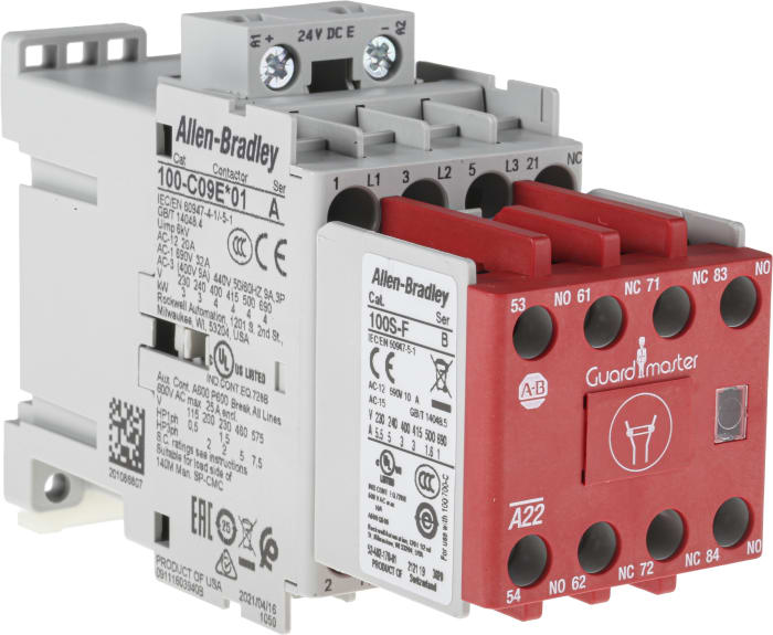 Allen Bradley 100S-C Contactor, 24 V dc Coil, 3-Pole, 9 A, 2NO + 3NC, 690 V ac