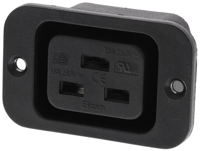 RS PRO C19 Panel Mount IEC Connector Socket, 20A, 250 V