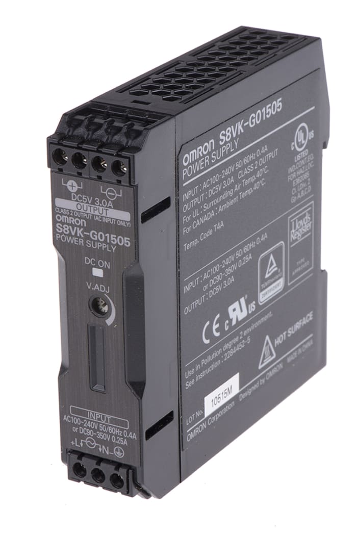 Omron S8VK-G Switched Mode DIN Rail Power Supply, 100 → 240 V ac / 90 → 350V dc ac, dc Input, 5V dc dc