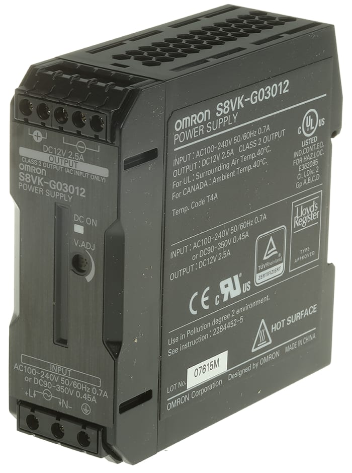Omron S8VK-G Switched Mode DIN Rail Power Supply, 100 → 240 V ac / 90 → 350V dc ac, dc Input, 12V dc dc
