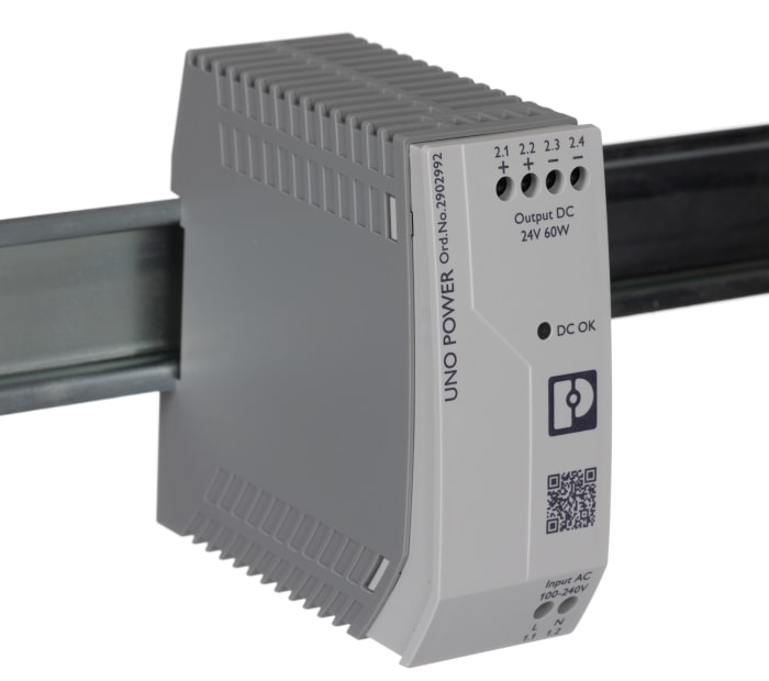 Alimentation pour rail DIN Phoenix Contact, série UNO-PS/1AC/24DC/ 60W, 24V c.c.out 2.5A, 60W