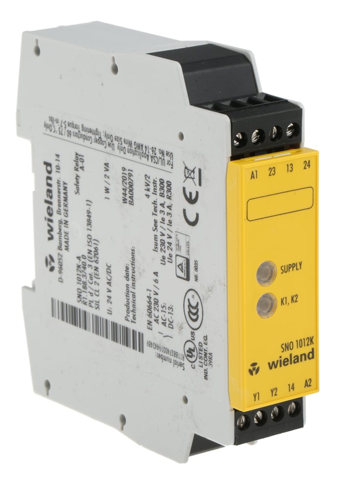 Wieland safeRELAY SNO 1012 Safety Monitoring Safety Relay, 24V ac/dc, Single Channel, 2 Safety Contacts