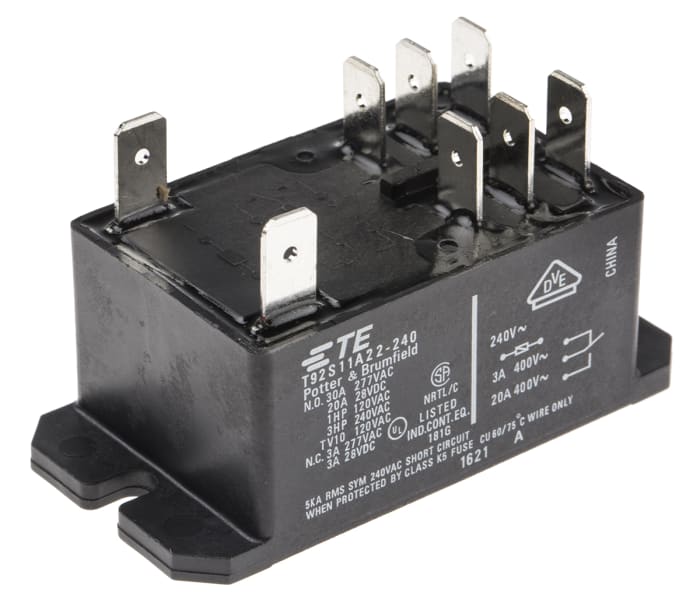 TE Connectivity Panel Mount Power Relay, 230V ac Coil, 30A Switching Current, DPDT