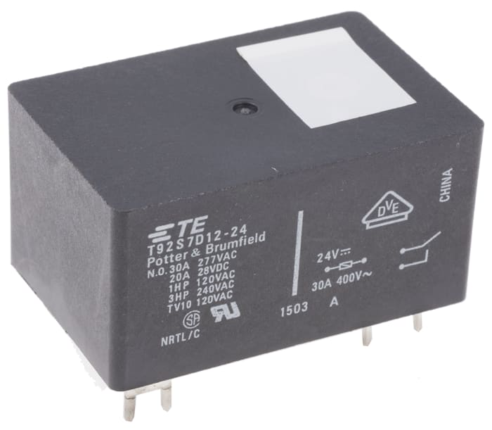 Relé sin enclavamiento TE Connectivity T92, DPST, bobina 24V, 30A, Montaje en PCB