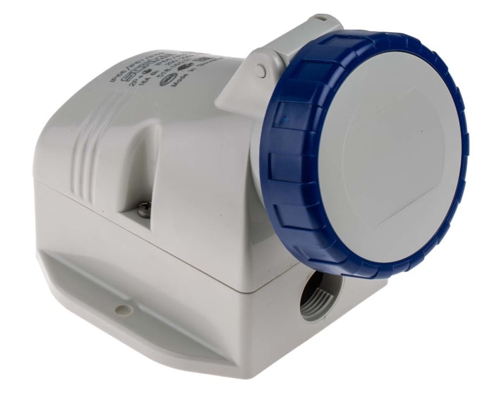 Conector de potencia industrial Hembra, Formato 2P + E, Azul, 230 V, 16A, IP66, IP67