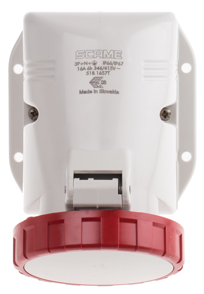 Scame IP66, IP67 Red Wall Mount 3P + N + E Industrial Power Socket, Rated At 16A, 415 V