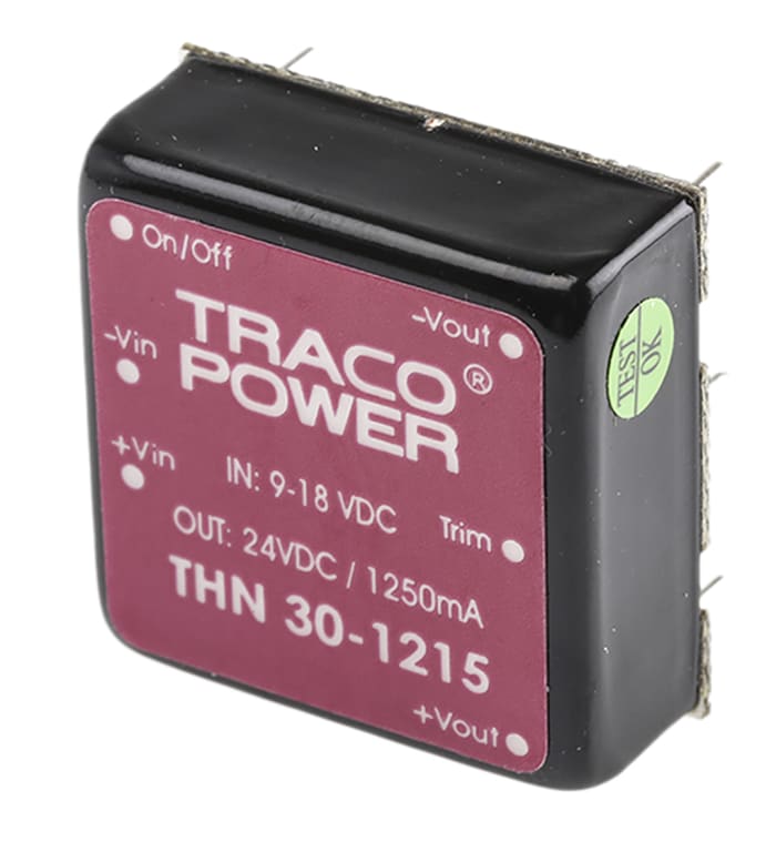 TRACOPOWER THN 30 DC-DC Converter, 24V dc/ 1.25A Output, 9 → 18 V dc Input, 30W, Through Hole, +85°C Max Temp