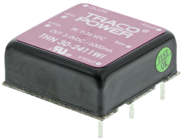 TRACOPOWER THN 30WI DC-DC Converter, 5V dc/ 6A Output, 9 → 36 V dc Input, 30W, Through Hole, +85°C Max Temp