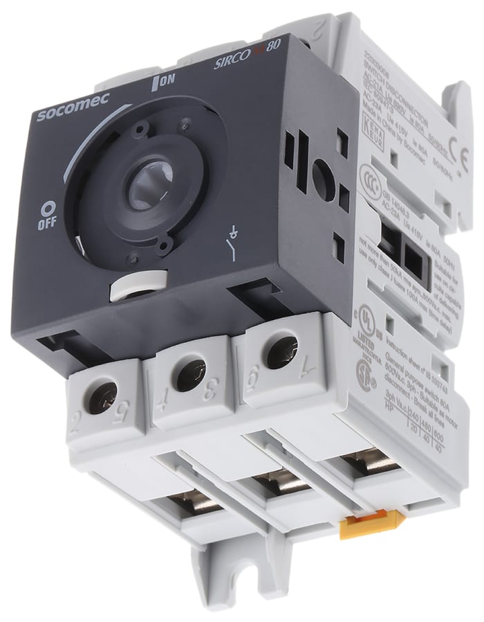 Interruptor seccionador, 3P, NA/3NC (auxiliar), Corriente 80A, Potencia 37kW, IP20 SIRCO