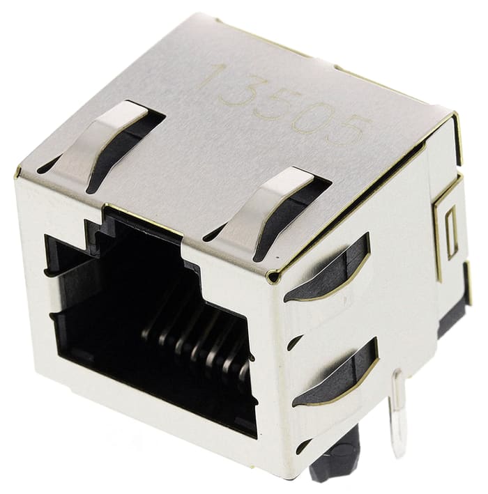 TE Connectivity 1-406541 Series Female RJ45 Socket, Through Hole, Cat5 Right Angle 1 Port 8P8C -Way