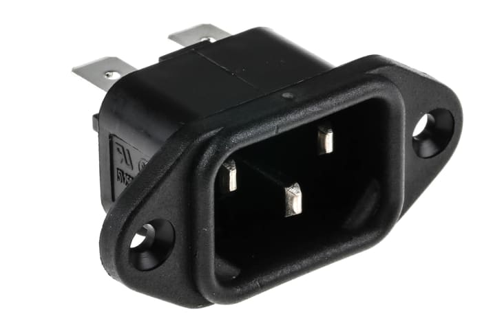 TE Connectivity IEC Connector Flange Mount Socket, 2P, Quick Connect Termination, 15A, 250 V
