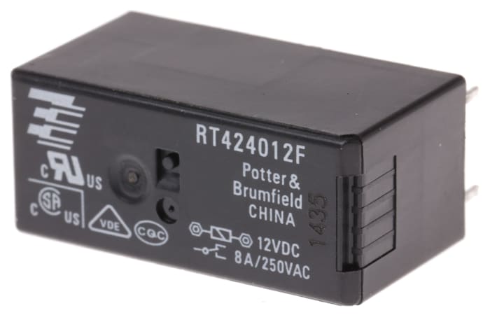 TE Connectivity PCB Mount Power Relay, 12V dc Coil, 8A Switching Current, DPDT