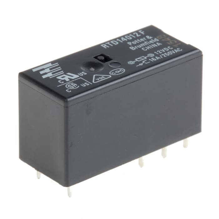TE Connectivity PCB Mount Power Relay, 12V dc Coil, 16A Switching Current, SPDT