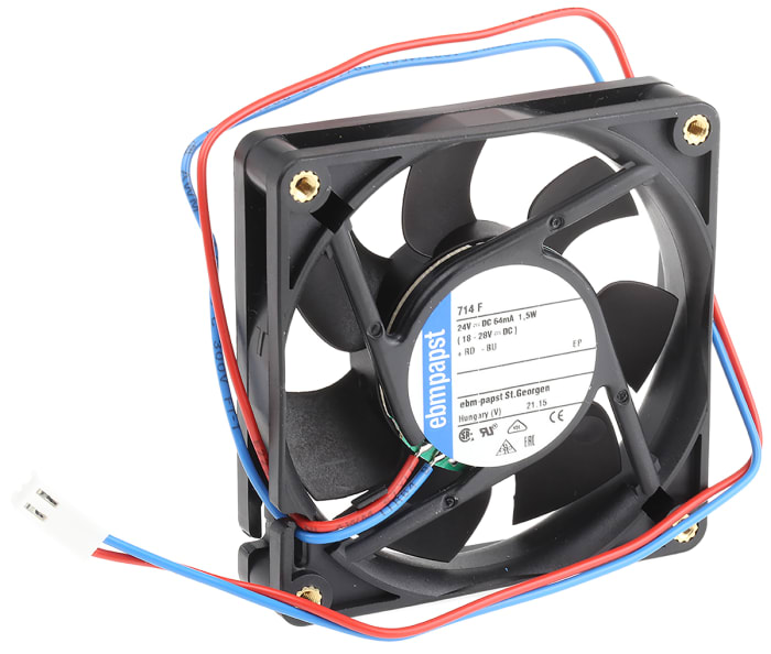 ebm-papst 700 F Series Axial Fan, 24 V dc, DC Operation, 44m³/h, 1.5W, 70 x 70 x 15mm