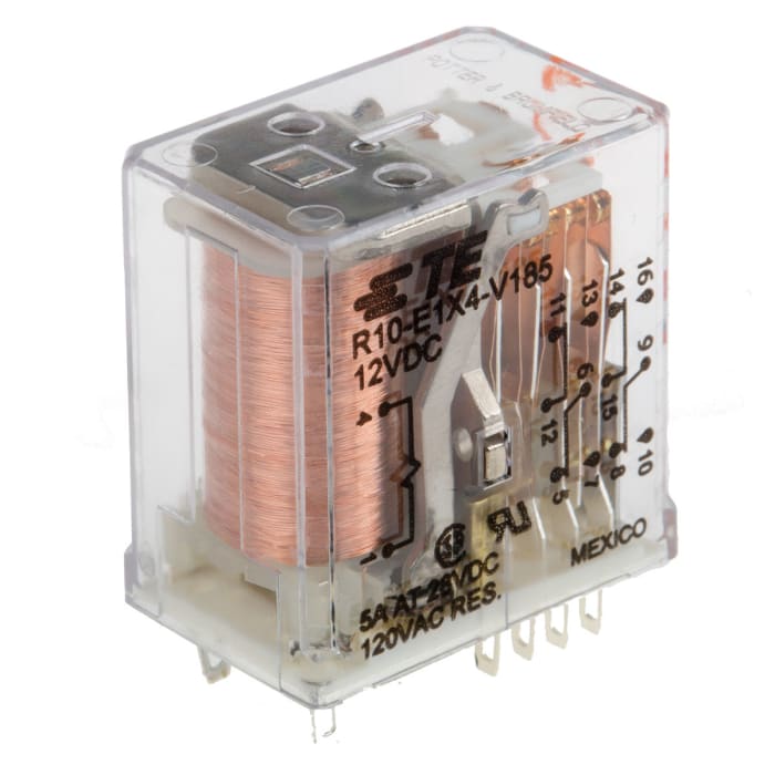 Relais de puissance TE Connectivity R10, 4 RT, bobine 12V c.c. Enfichable