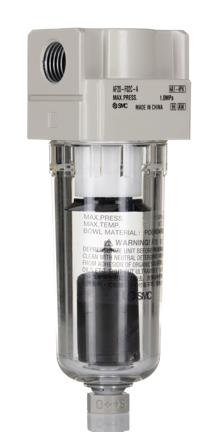 SMC AF series 5μm G 1/4 0.1MPa to 1 MPa, 1.5 MPa Pneumatic Filter with Automatic drain