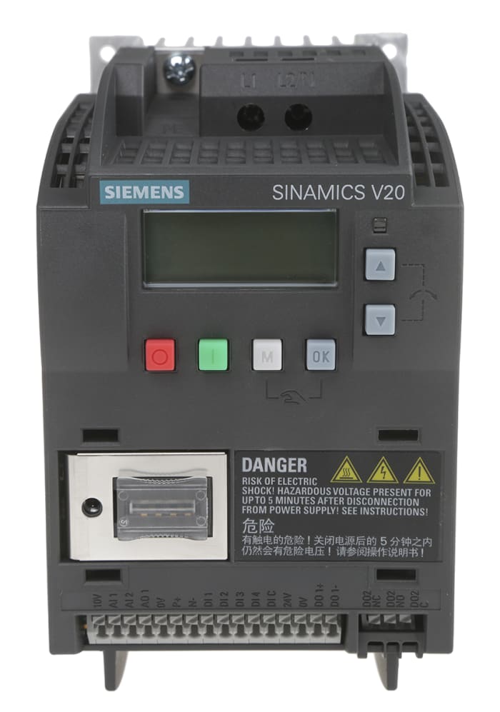 Variateur de fréquence Siemens SINAMICS V20, 0,37 kW 230 V c.a. 1 phase, 0 → 550Hz