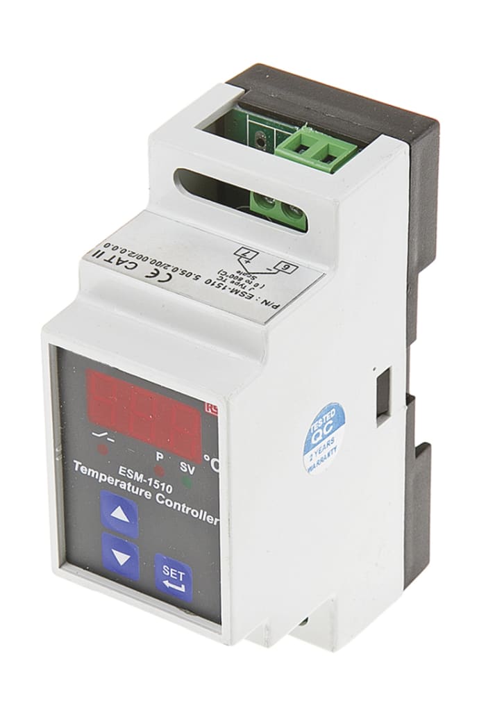 RS PRO On/Off Temperature Controller, 86 x 35mm, J Type Thermocouple Input, 230 V ac Supply
