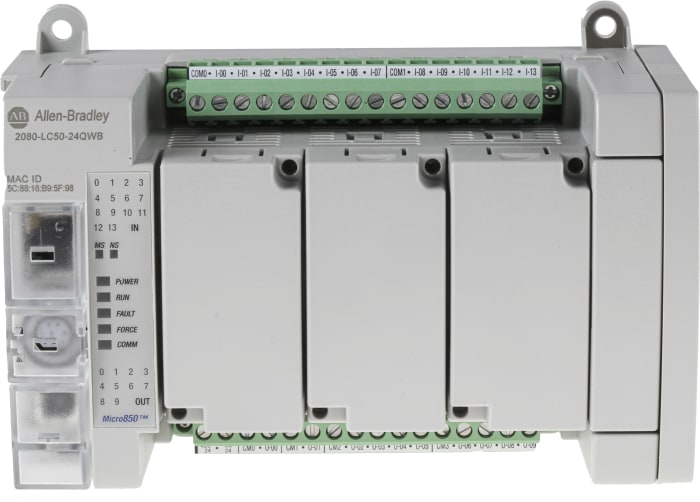 Allen Bradley Micro850 Series PLC CPU for Use with Micro800 Series, Relay Output, 14-Input, AC, DC Input