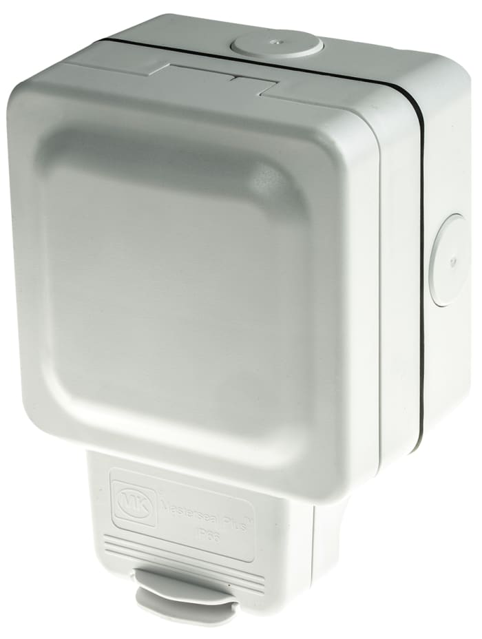 MK Electric White 1 Gang Plug Socket, 13A, Type G - British, Outdoor Use