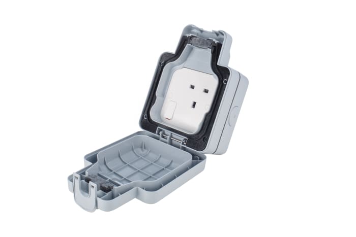 MK Electric Grey 1 Gang Plug Socket, 13A, Type G - British, Outdoor Use