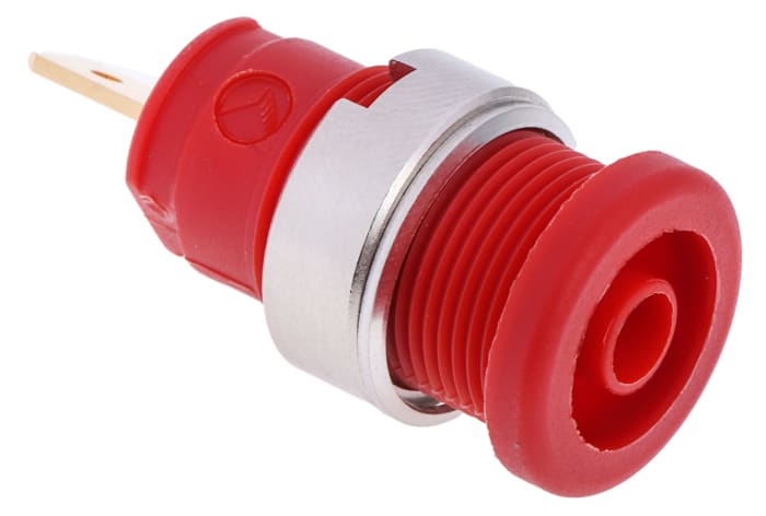 Conector banana hembra Hembra, 25A, 1000V ac/dc, Contacto Oro, Rojo