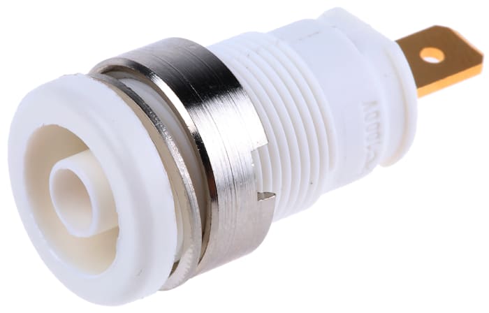 Conector banana hembra Hembra, 25A, 1000V ac/dc, Contacto Oro, Blanco