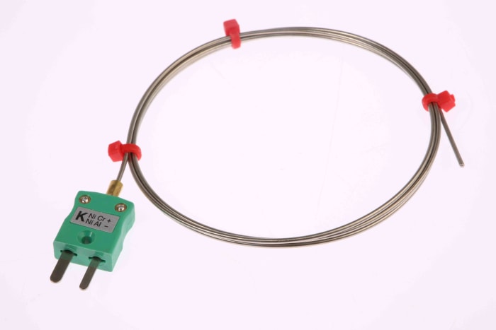 Thermocouple à isolation minérale RS PRO type K Ø 1mm, L 1m, +750°C max à Fiche mâle miniature