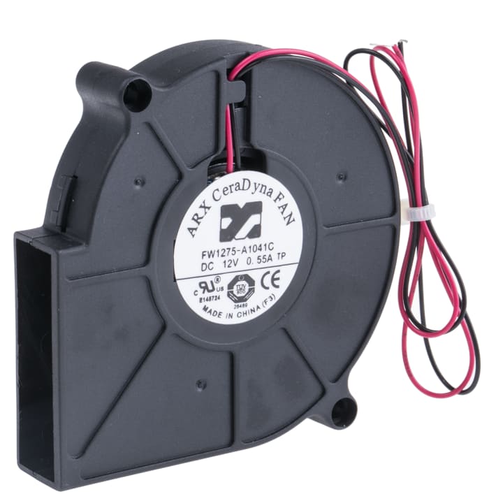 Ventilateur centrifuge ARX, 16.58m³/h, 12 V c.c., 75 x 75 x 15mm