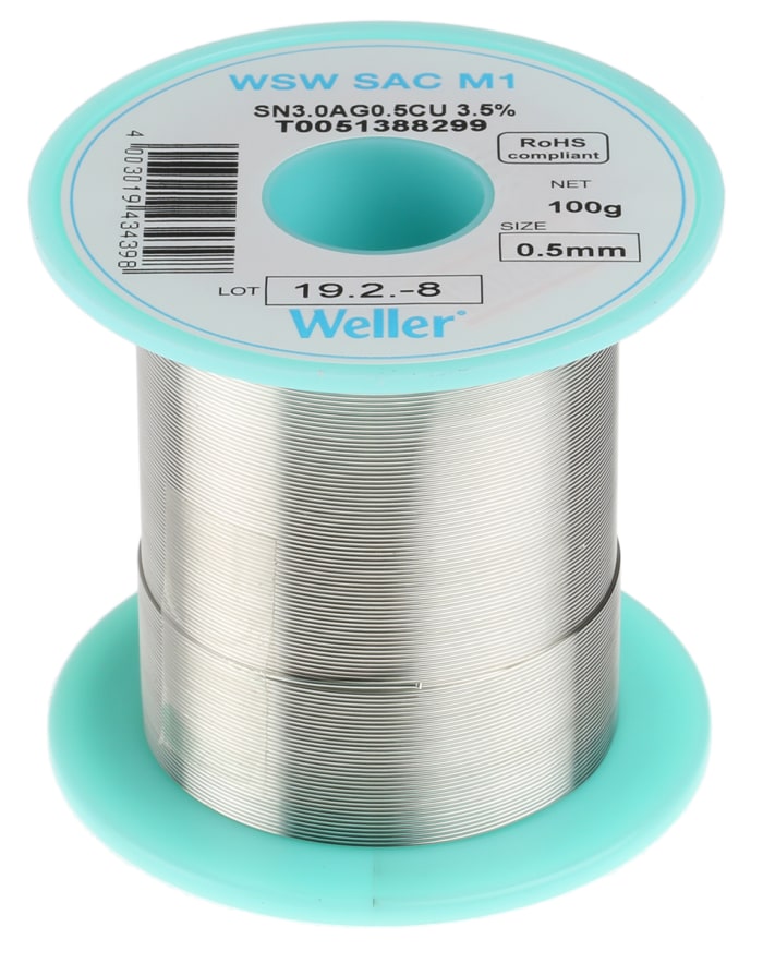 T0051388299 Weller Weller Wire, 0.5mm Lead Free Solder, 217°C Melting