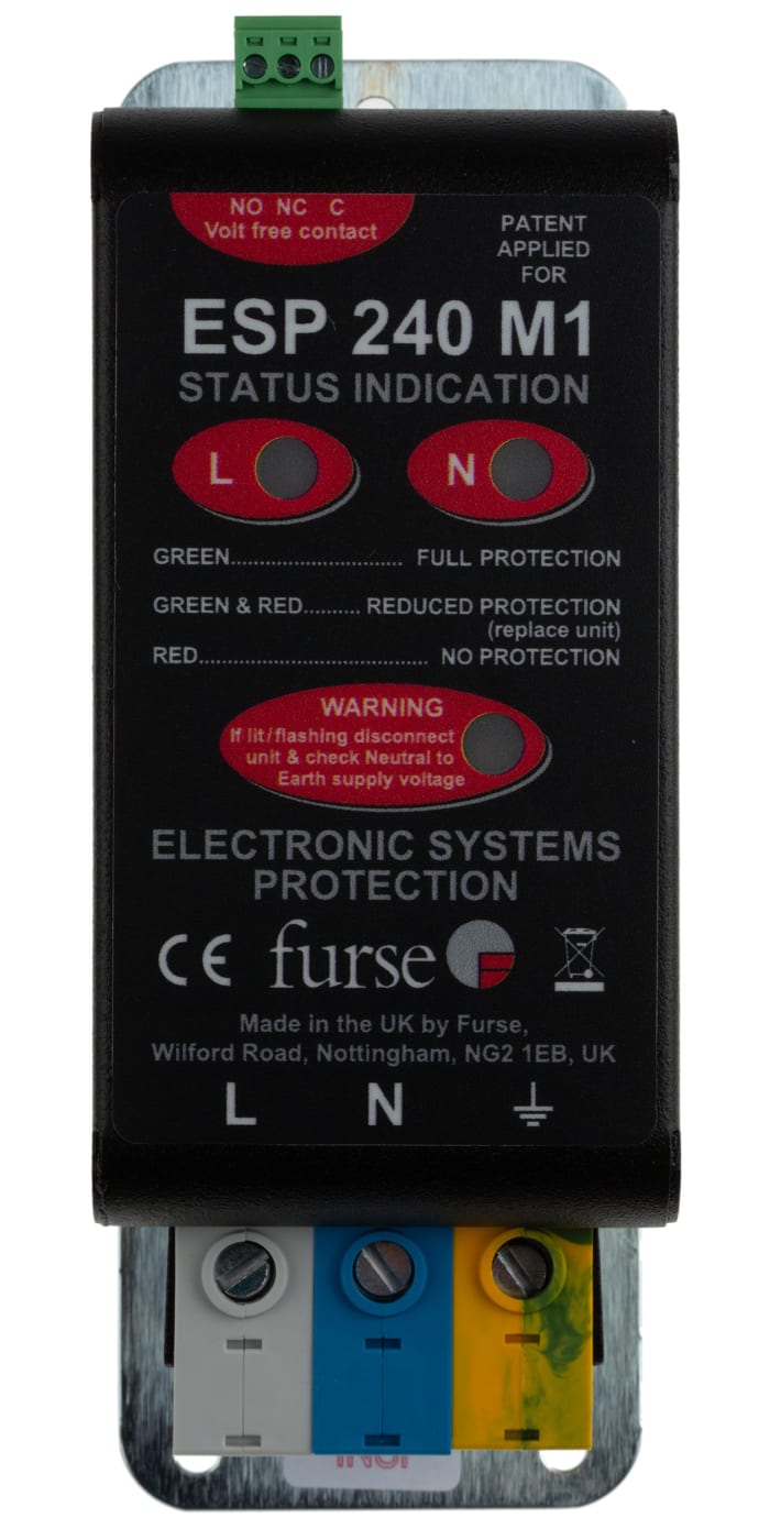 WJ Furse, ESP M1 Surge Suppressor Unit 280 V Maximum Voltage Rating 6.25kA Maximum Surge Current Mains Surge Protector