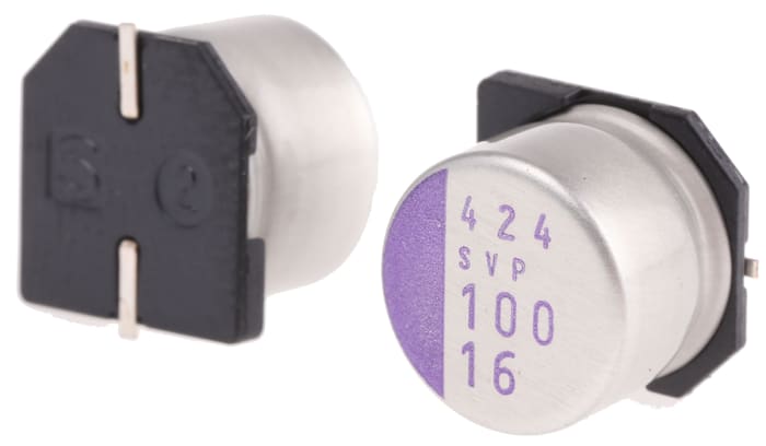 Panasonic 100 μF Surface Mount Polymer Capacitor, 16 V dc