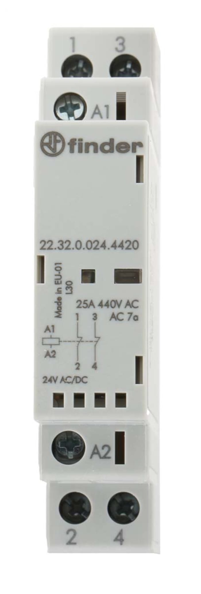Contacteur Finder série 22, 2 pôles , 2 NF, 25 A, 24 V c.a./c.c.