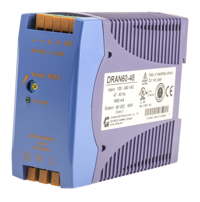 Alimentation pour rail DIN Chinfa, série DRAN60, 48V c.c.out 1.25A, 60W